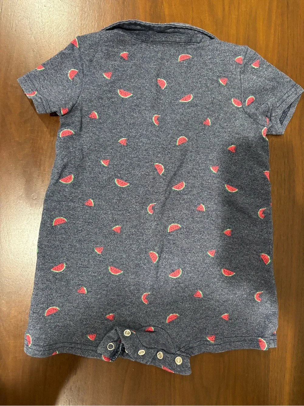 Andy & Evan Navy Polo Romper with Red Watermelon Motif